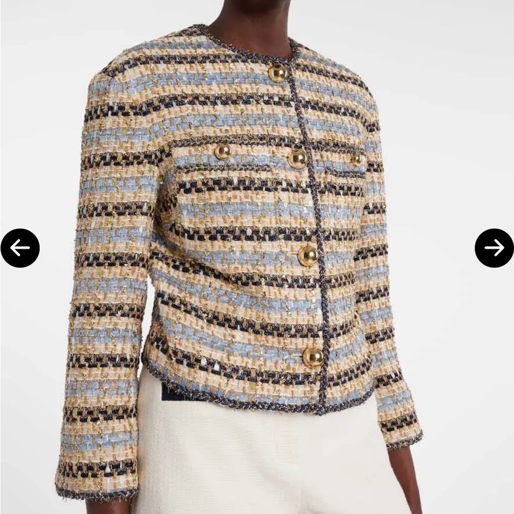 Veronica Beard Sumira Tweed Blazer in Blue, ivory and Gold